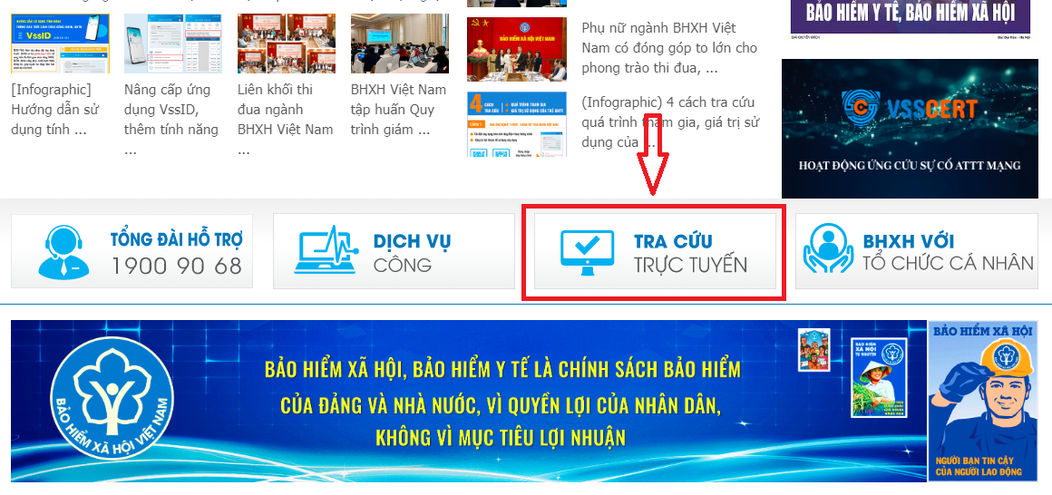 Chọn tra cứu trực tuyến trên cổng thông tin điện tử của Bảo hiểm xã hội Việt Nam