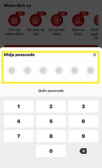 Nhập Passcode VNeID và chọn tài khoản liên kết 